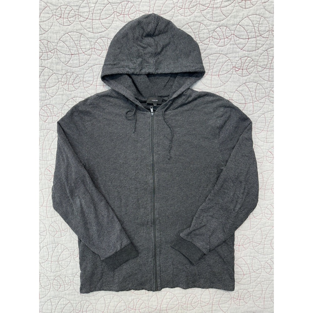 Vince Bird's Eye Zip Hoodie Gray Cotton Jacquard / Mens XL